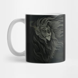 Majestic Lion with Wind-Blown Mane on Black Canvas Mug